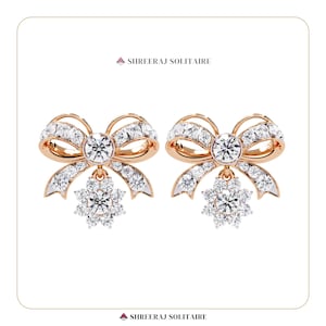 Bow Stud Earrings | Solitaire Diamond Wedding Earrings | Exclusive Art Design With Lab Grown Diamonds | Solid Gold Studs | Gift For Her