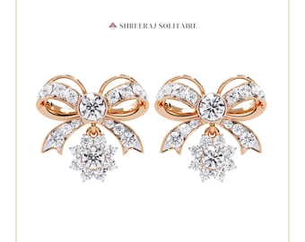 Pendientes de diamantes cultivados en laboratorio Bow / Pendientes de oro de 14 k