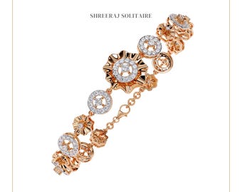 Armreif mit 1,35 ct Labor-Diamanten | 14 Karat Roségold-Diamantarmband | Luxuriöser Hochzeitsschmuck | Jahrestagsgeschenk für Sie