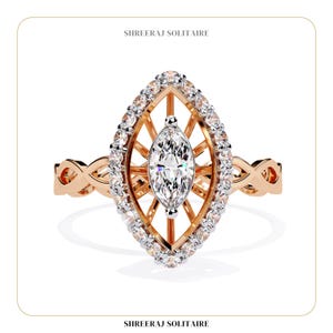0.70 Ct Marquise Cut Diamond Ring | Lab-Grown Diamond Ring With Halo Design | Elegant 14k Solid Gold Ring | Engagement Ring | Wedding Ring |