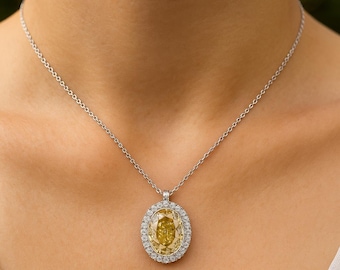 GIA 1.00 CT Fancy Gelber Diamant Anhänger | 14K Weißgold Halskette