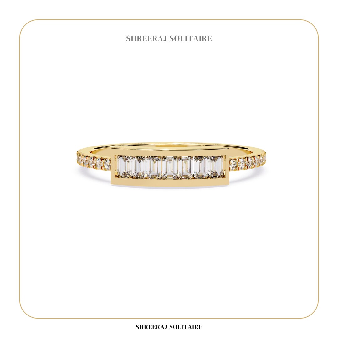 Baguette Lab Grown Diamond Ring | 14k Gold Bezel Half Eternity Band - Etsy