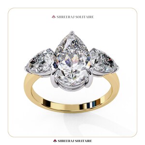 2.00 Ct Certified Pear Shape Lab Grown Diamond Ring | Diamond Solitaire Engagement Ring | Side Pear Shaped Diamonds | 14k White Gold Ring |