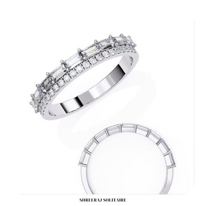 Lab Grown Diamond Baguette Eternity Band | Rose Gold Wedding Ring | Stacking Anniversary Band | Elegant Double Row Ring | Solid Gold Band |