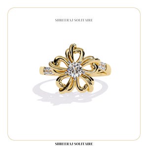 Floral Lab Grown Diamond Ring | Rose Gold Flower Ring | Unique Engagement Ring | Nature-Inspired Jewelry | Vintage Promise Ring For Her |