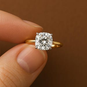 2.00 CT Cushion Cut Solitaire Diamond Ring | Moissanite Diamond Ring | Lab Grown Diamond Ring | 14k Gold Ring | Women&#39;s Cluster Promise Ring