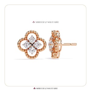 Elegant Floral Diamond Studs Earring in 14K Gold or 925 Silver | Customizable Daily Wear Jewelry | Anniversary Gift | Certified by IGI |
