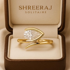 2.00 Ct Pear Cut Lab Diamond Bypass Ring | IGI Certified Solitaire | Modern 14K 18K Yellow Gold Engagement Ring | Unique Teardrop Solitaire