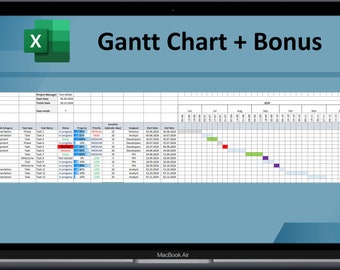 Professional Gantt Chart Timeline with Status, Priority, Resources Tab + BONUS