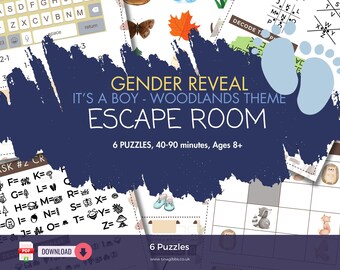 It's a Boy Gender Reveal Escape Room: Woodland Theme (Printable)
