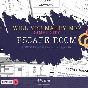 Will you marry me? - 6-Puzzle Print and Go Escape Room propose to your loved one. Escape room proposal! Printer-friendly A4 British English