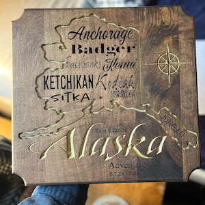 Custom Alaska Wooden Sign with Cities - Personalized Handmade Decor
