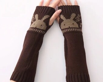 Rabbit Head Fingerless Sleeve Knitted Half Finger