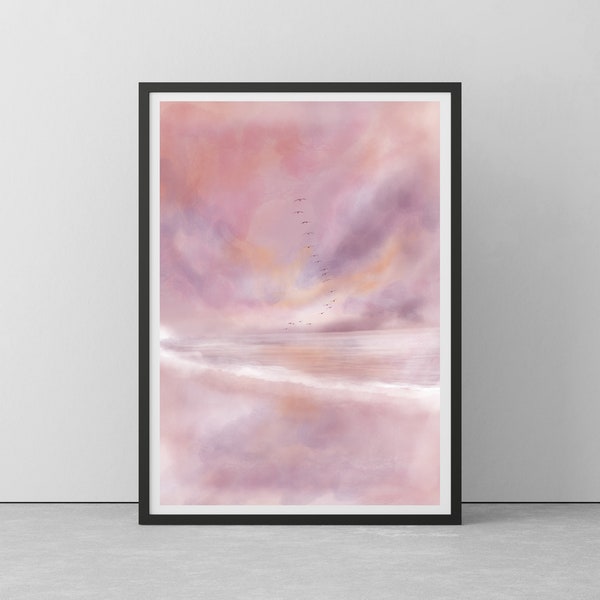 Coral Twilight Original Art, Australian Sky Aesthetic, Minimalistic Pastel Wall Art, Portrait High Quality Printable Poster, Digital Print