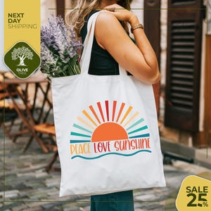 Peace Love Sunshine Tote Bag | Summer Tote Bag | Beach Tote Bag | Summer Bags For Women | Vacay Mode