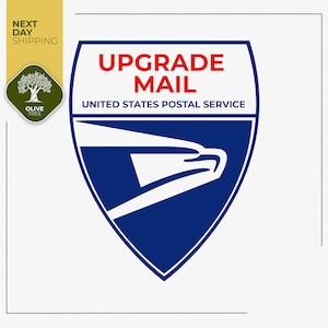 May include: A blue and white United States Postal Service logo with the text "Upgrade Mail" in red letters.