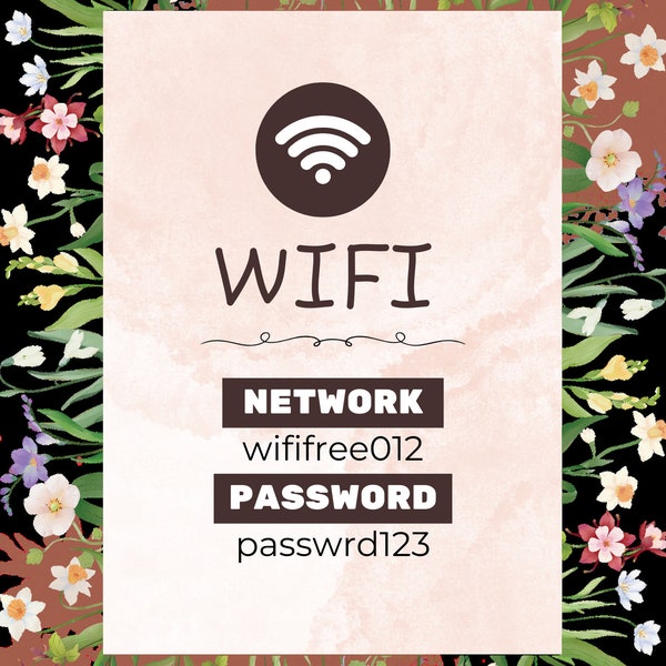 Wifi password sign, custom sign, wifi template, Canva template, airbnb template, wifi sign, custom sign, wifi template, Editable Template