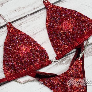 Red Competition Bikini, NPC Bikini, Posing Bikini, IFBB Bikini, Wellness Competition Bikini, Custom Bikini Suit, WBFF Suit, Swimsuit, Figure