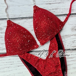 Red Competition Bikini Suit, NPC Bikini, Posing Bikini, IFBB Bikini, Wellness Competition Bikini, Custom Bikini Suit, WBFF Suit, Swimsuit