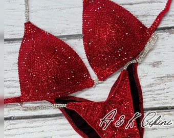 Red Competition Bikini Suit, NPC Bikini, Posing Bikini, IFBB Bikini, Wellness Competition Bikini, Custom Bikini Suit, WBFF Suit, Figure