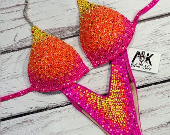Handmade Rhinestone Competition Bikini Suit, Custom Posing Swimsuit
