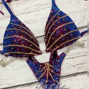 Handgemachter Rhinestone-Konkurrenz-Bikini, Benutzerdefinierte Posing Bademode