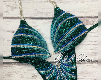 Emerald Competition Bikini Sui, Posing Bikini, IFBB Bikini, Wellness Competition Bikini, Custom Bikini Suit, WBFF Suit, Swimsuit