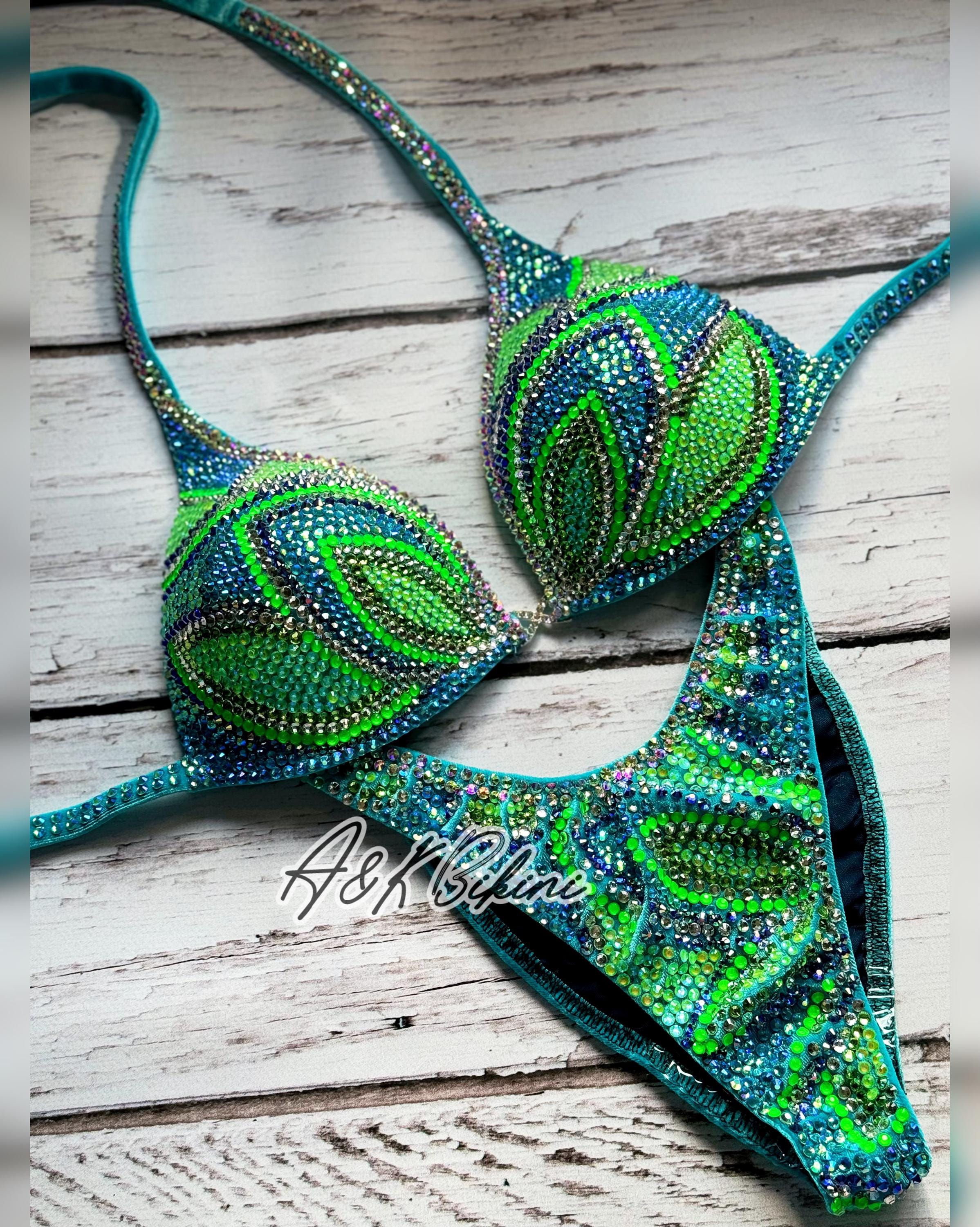 Neon Competition Bikini Sui, Posing Bikini, IFBB Bikini, Wellness Competition Bikini, Custom Bikini Suit, WBFF Suit, Swimsuit
