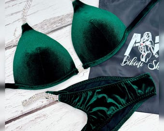 Handmade Competition Bikini: Custom Posing Suit with Rhinestones