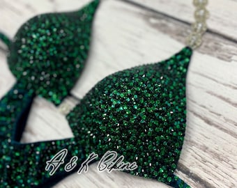 Green Competition Bikini Sui, Posing Bikini, IFBB Bikini, Wellness Competition Bikini, Custom Bikini Suit, WBFF Suit, Swimsuit, Precioca