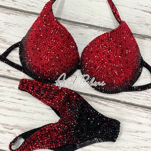Red Fitness Bikini, Competition Bikini Suit, NPC Bikini, Posing Bikini, IFBB Bikini, Wellness Competition Bikini, Custom Bikini Suit, WBFF