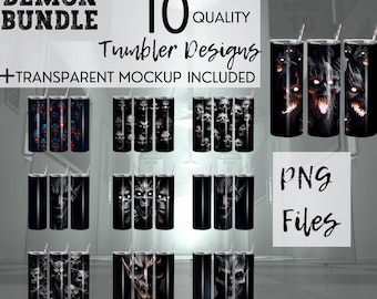 Demons BUNDLE - 10 Designs - 20 oz Skinny Tumbler Sublimation Design - PNG Instant  - DIGITAL Download