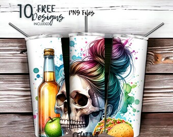 Tacos and Tequila Cinco De Mayo 20 oz Skinny Tumbler Sublimation Design - PNG Instant  - DIGITAL DOWNLOAD