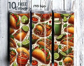 Tacos and Tequila Cinco De Mayo 20 oz Skinny Tumbler Sublimation Design - PNG Instant  - DIGITAL DOWNLOAD