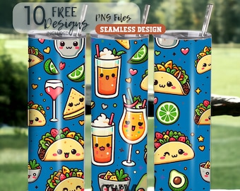 Tacos and Tequila Cinco De Mayo 20 oz Skinny Tumbler Sublimation Design - Seamless - PNG Instant  - DIGITAL DOWNLOAD