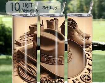 Cowboy Hat and Boots 20 oz Skinny Tumbler Sublimation Design - PNG Instant  - DIGITAL DOWNLOAD