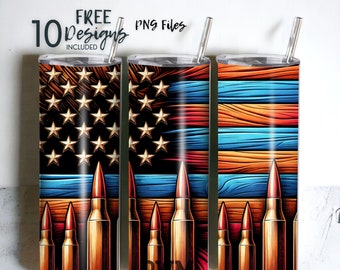 American Flag with Ammo 20 oz Skinny Tumbler Sublimation Design - PNG Instant  - DIGITAL DOWNLOAD