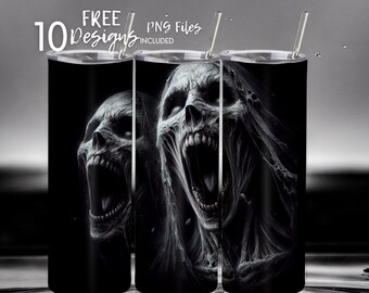 Zombie 20 oz Skinny Tumbler Sublimation Design - PNG Instant  - DIGITAL DOWNLOAD