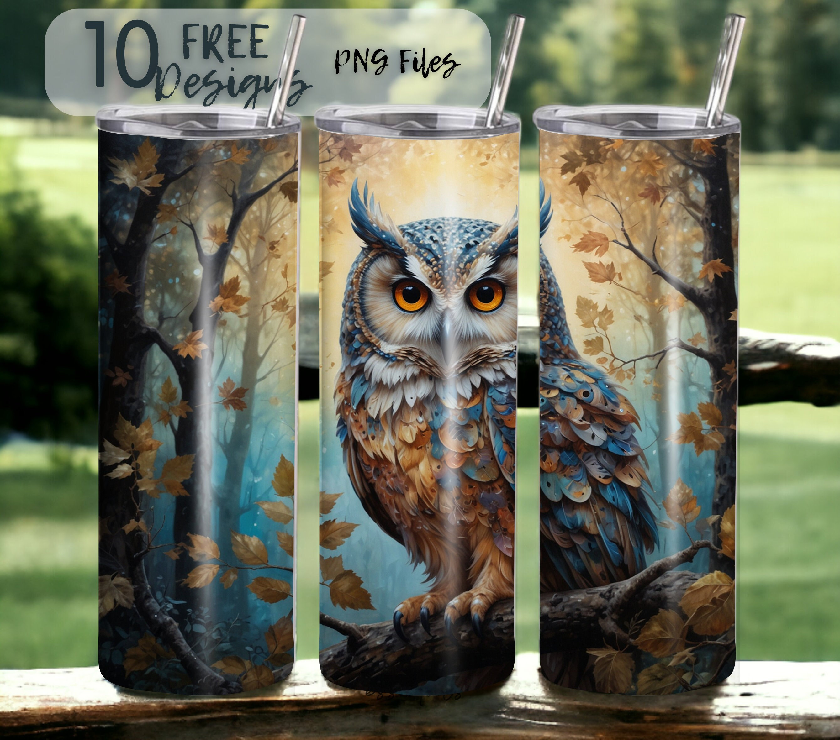 Owl 20 oz Skinny Tumbler Sublimation Design - PNG Instant  - DIGITAL DOWNLOAD