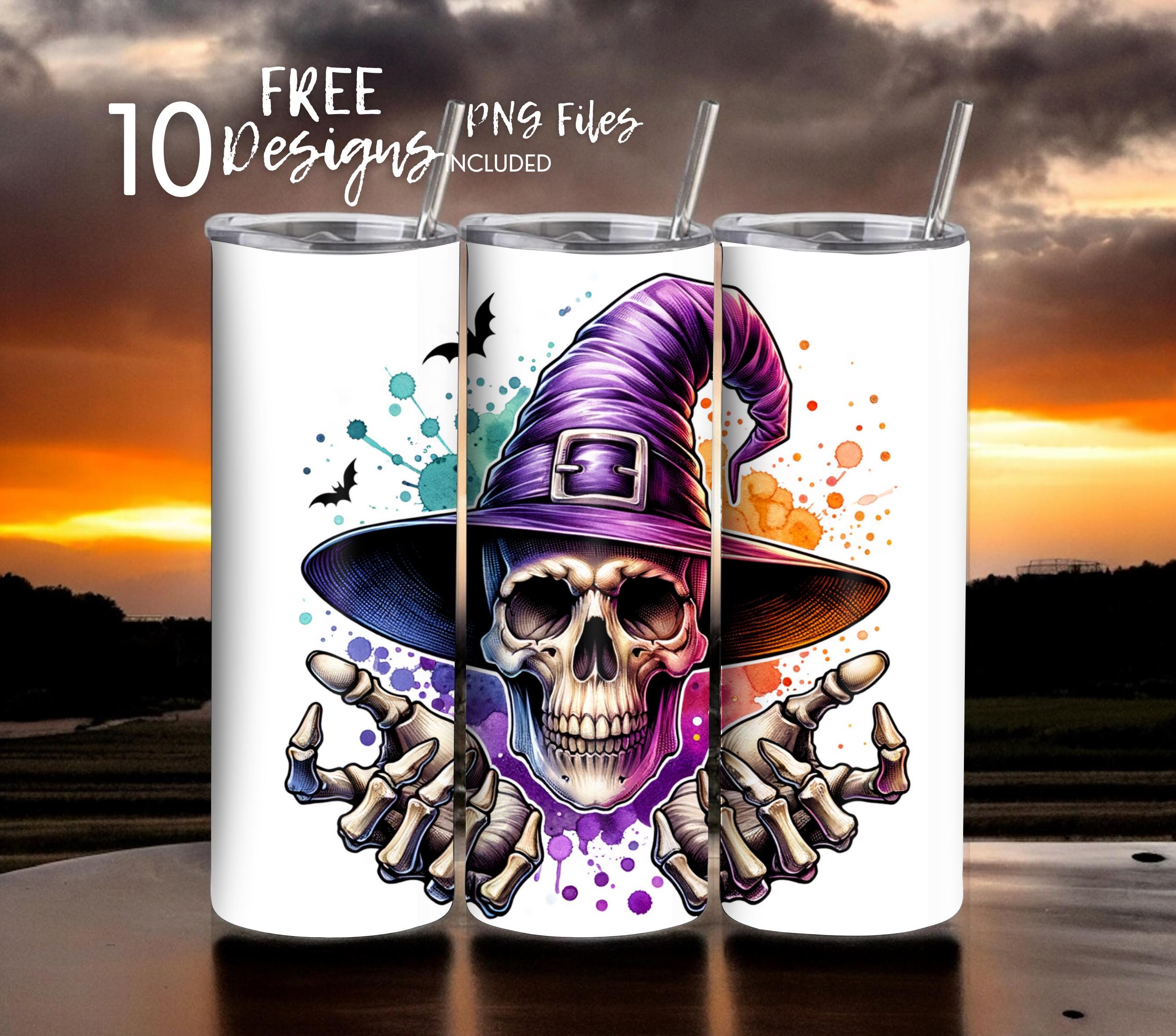 Witch Skeleton 20 oz Skinny Tumbler Sublimation Design - PNG Instant  - DIGITAL DOWNLOAD