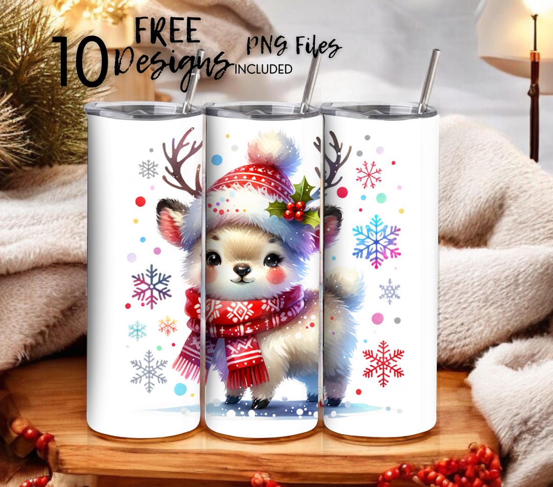 Colorful Christmas Reindeer 20 Oz Skinny Tumbler Sublimation Design ...