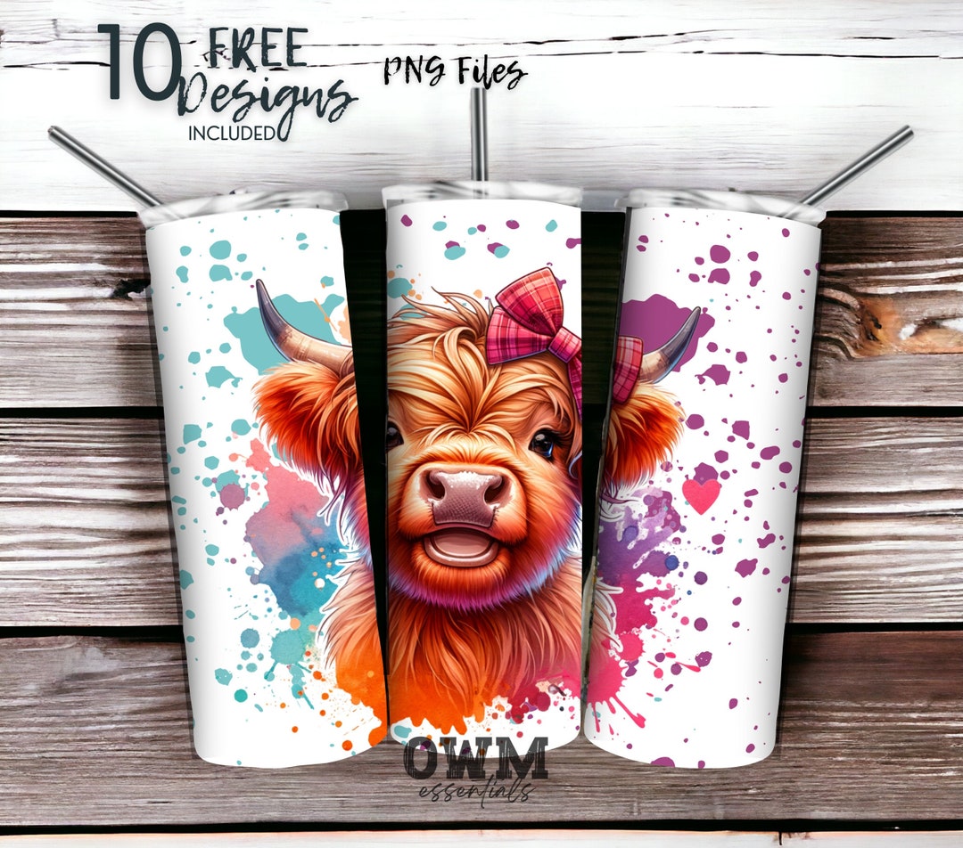 Cute Highland Cow 20 Oz Skinny Tumbler Sublimation Design - PNG Instant ...