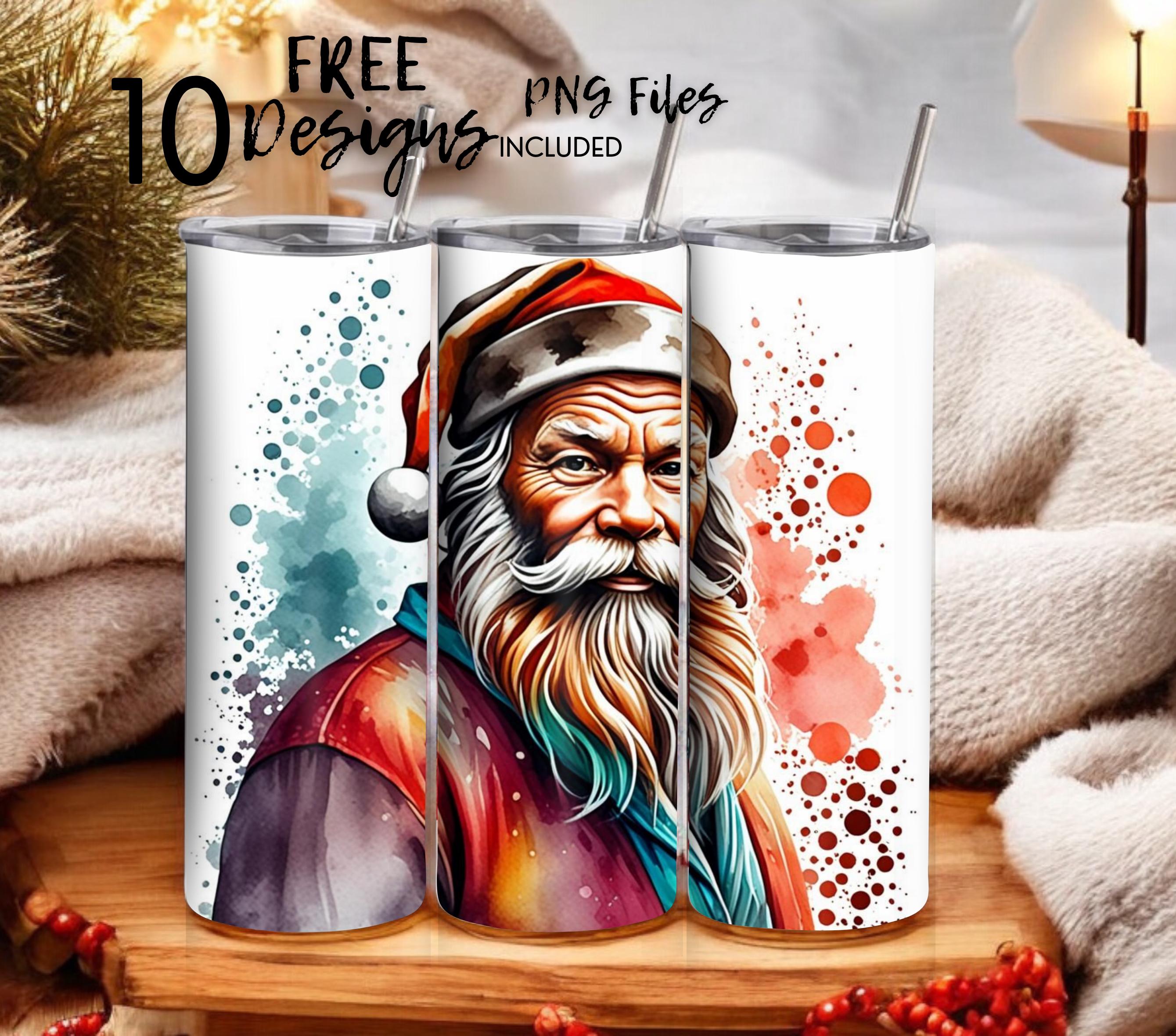 Bunte Weihnachten Santa 20 Unzen Skinny Tumbler Sublimationsdesign - PNG Instant - DIGITAL DOWNLOAD