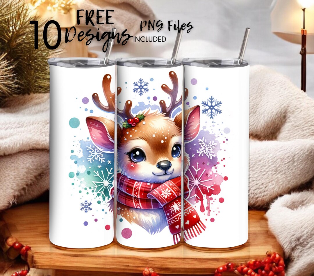 Colorful Christmas Reindeer 20 Oz Skinny Tumbler Sublimation Design ...