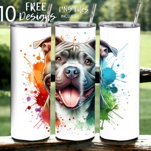 Pitbull 20 oz Skinny Tumbler Sublimation Design - PNG Instant  - DIGITAL DOWNLOAD