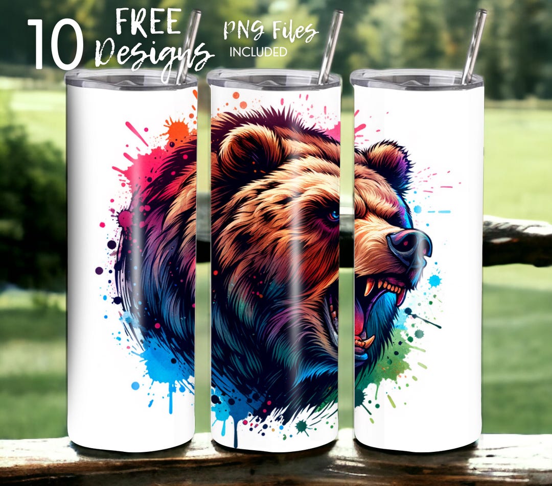 Colorful Bear 20 Oz Skinny Tumbler Sublimation Design - PNG Instant ...