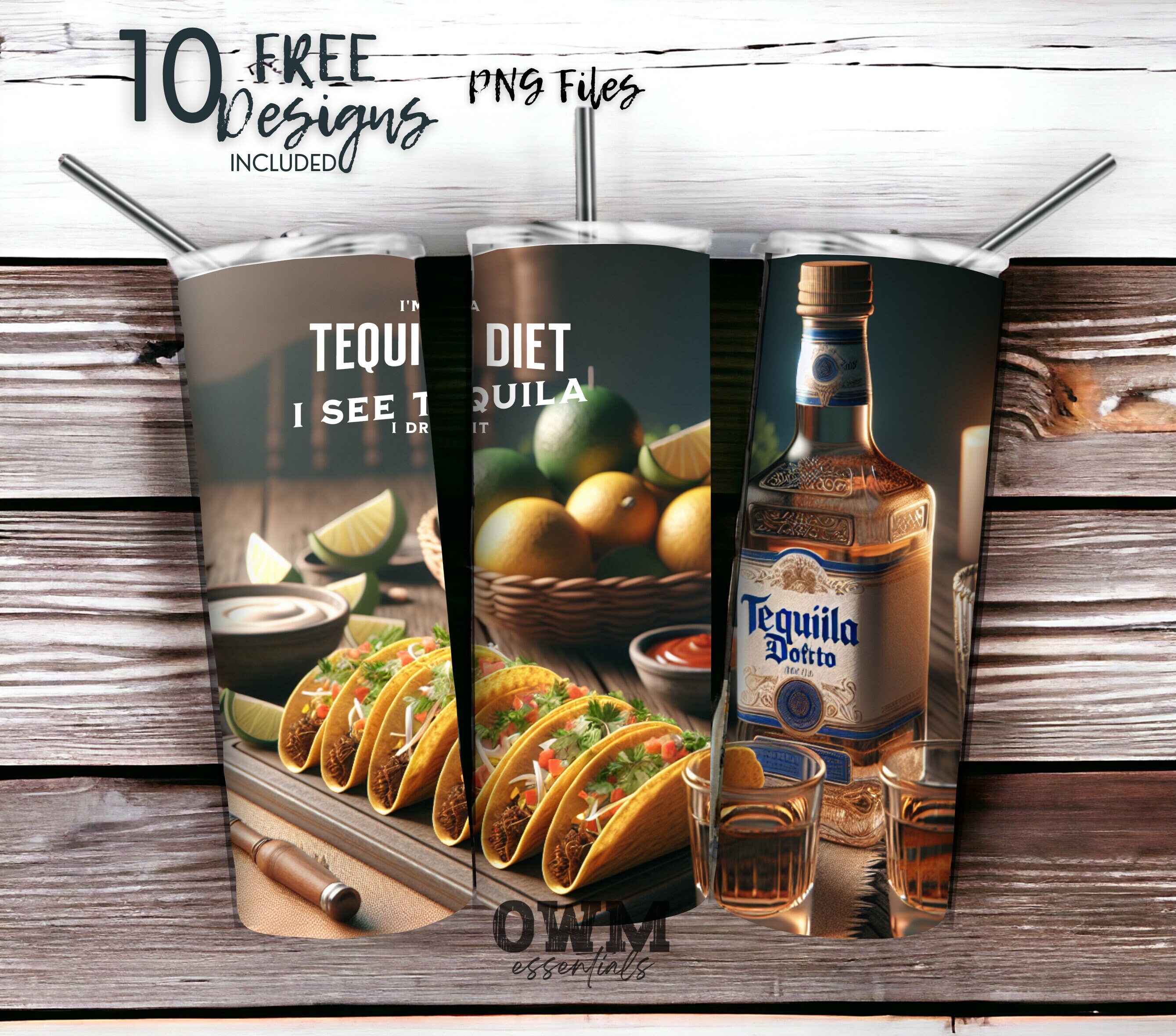 Tacos and Tequila Cinco De Mayo 20 oz Skinny Tumbler Sublimation Design - PNG Instant  - DIGITAL DOWNLOAD
