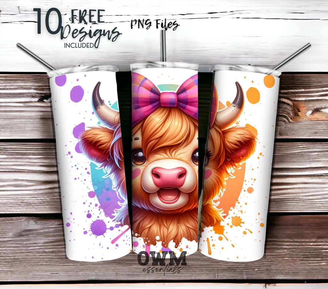 Cute Highland Cow 20 Oz Skinny Tumbler Sublimation Design - PNG Instant ...