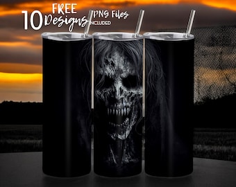 Demon Zombie 20 oz Skinny Tumbler Sublimation Design - PNG Instant  - DIGITAL DOWNLOAD