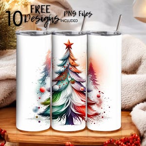 Colorful Christmas Tree 20 oz Skinny Tumbler Sublimation Design - PNG Instant  - DIGITAL DOWNLOAD